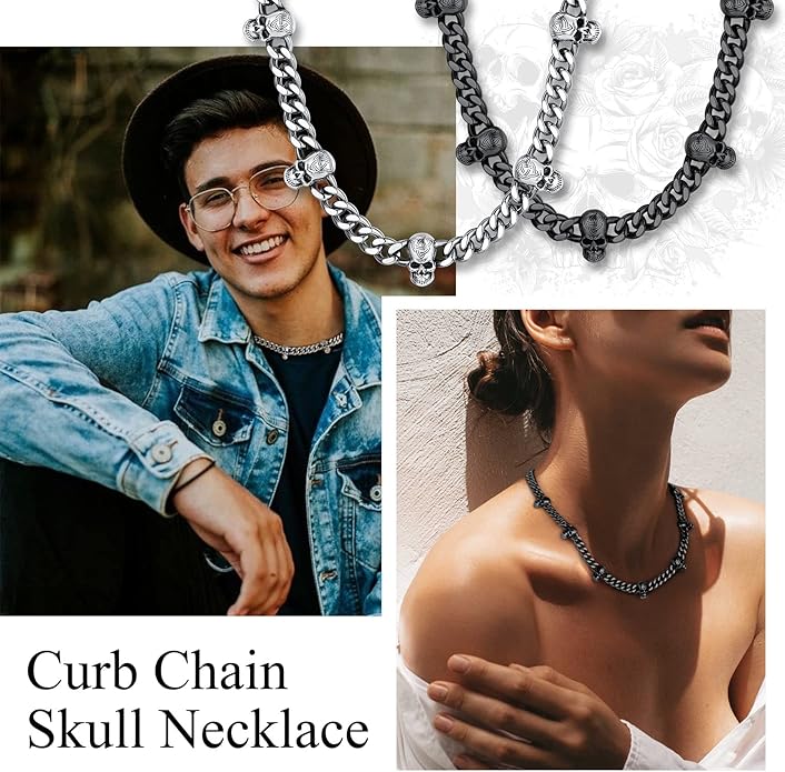 Bestyle Barbed Wire Necklace 5/7/9/12mm Mens Chain Necklaces Hip-hop Punk Gothic Stainless Steel Chain Heavy Thick Cuban Link Chain for Men Women, Length 16/18/20 Inch