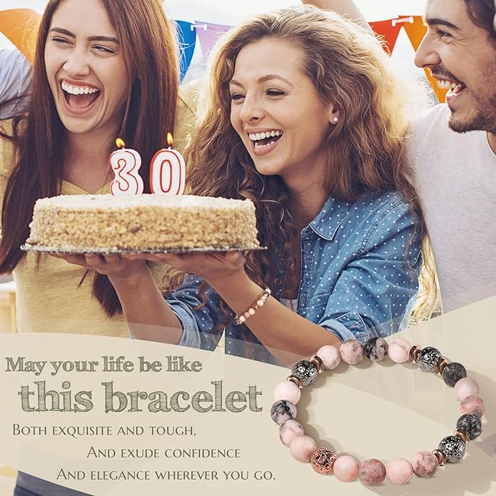 30th 40th 50th 60th 70th 80th Birthday Gifts for Women, Natural Stone Bracelet Birthday Gifts for Mom Daughter Grandma Sister Friends Coworker
