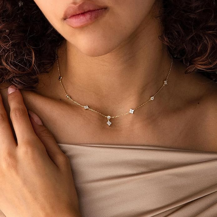 M MOOHAM Gold Clover Heart Pearl Butterfly Star flower Choker Necklace for Women - Dainty 14K Gold Plated Cubic Zirconia Cute Station Necklaces for Women Trendy Prom Jewelry Gifts