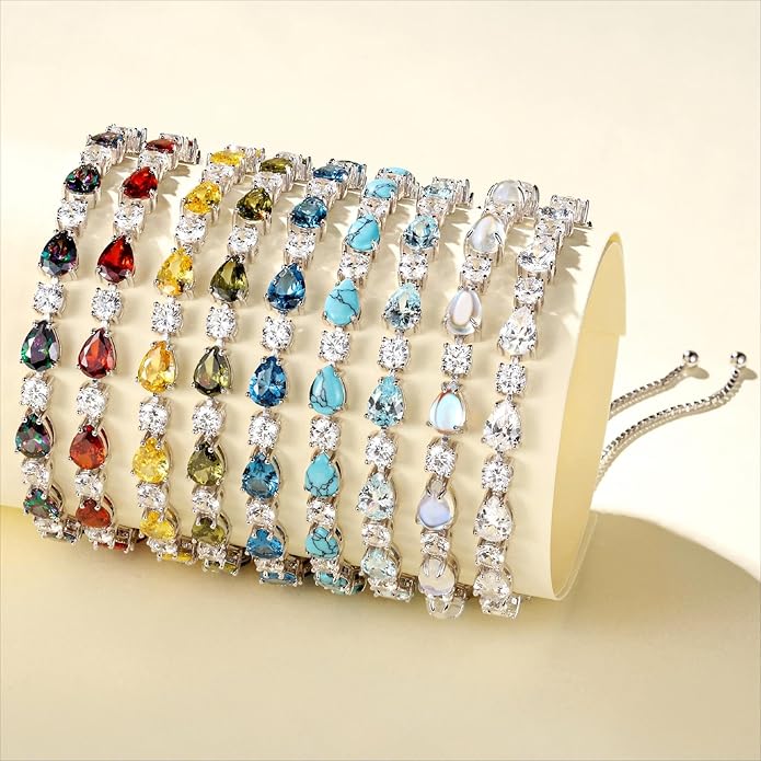 FANCIME Shine of Tears Birthstone Tennis bolo Bracelets Sterling Silver Tennis Bracelets Charm Fine Jewelry Birthday Gifts for Women Mom
