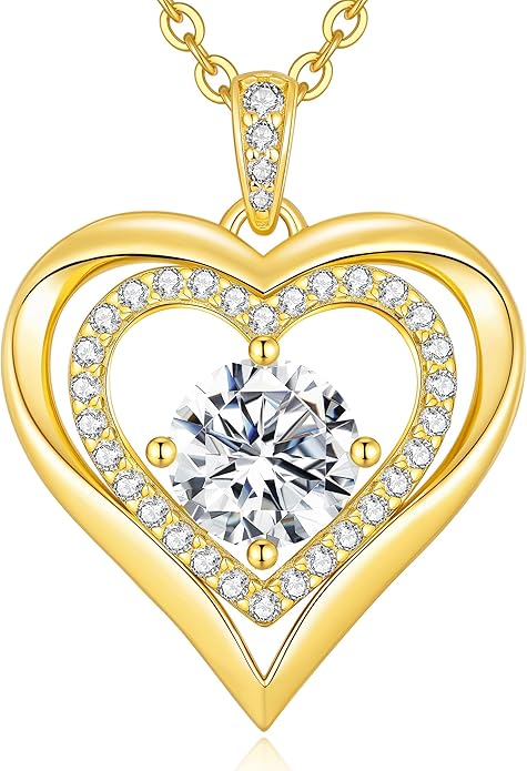 Moissanite Heart Pendant Necklaces for Women, 925 Sterling Silver Necklace Engraved with 'I LOVE YOU', Ideal Anniversary Birthday Christmas Valentine Mothers Day Jewelry Gifts for Mom Wife Girlfriend Daughter Her