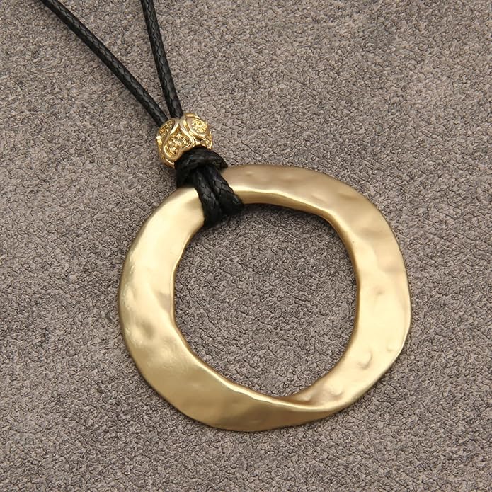 Boho Necklaces for Women Chunky Circle Necklace Layered Boho Circle Leather Choker Necklace Long Vintage Necklaces Bohemian Jewlery Gifts