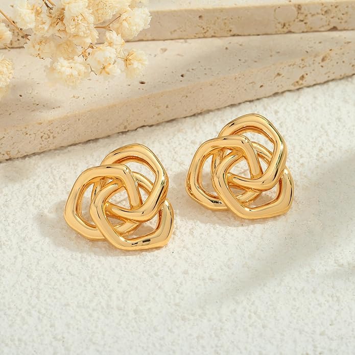 Irregular Gold Stud Earrings for Women Hammered Silver Stud Earrings Statement Geometric Earrings Vintage Gold Earrings