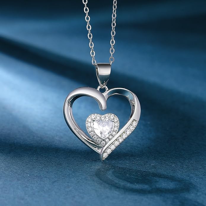 GLIVEOR Heart Birthstone Necklace for Women,S925 Sterling Silver Necklace Birthstone Necklace Heart Necklace for Women Birthday Jewelry Gifts for Women