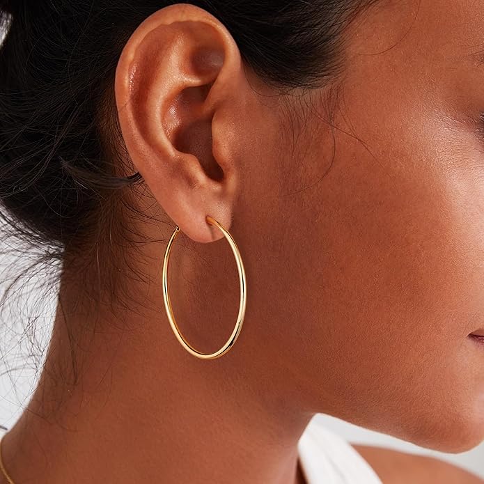 Gacimy Gold Hoop Earrings for Women 14K Gold Plated, 925 Sterling Silver Post Hypoallergenic Earrings Hoops for Women