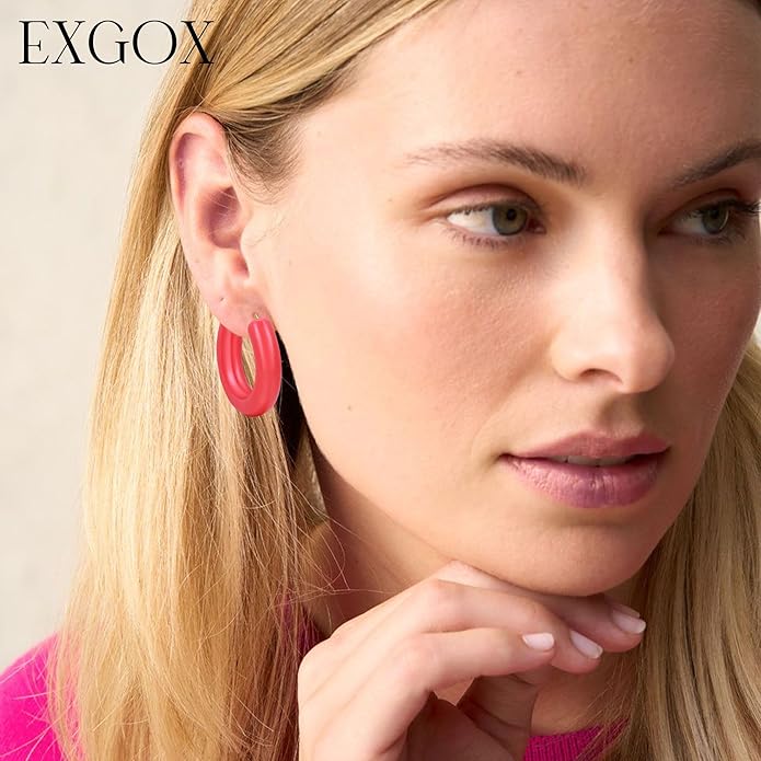 EXGOX 5mm Wide Gold Hoop Earrings for Women,Sterling Silver Hoop Earrings Large Silver Hoop Earrings Hypoallergenic Lightweight 14K Real Gold Plated Big Hoop Earrings for Women 30/40/50/60/70mm