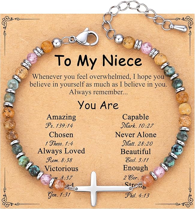 TONY & SANDY Christian Cross Bracelet for Women, Stocking Stuffers for Women, Confirmation Baptism Easter Gifts, Unique Gift for Friends Daughter Mom Sister in Christ on Birthday Christmas