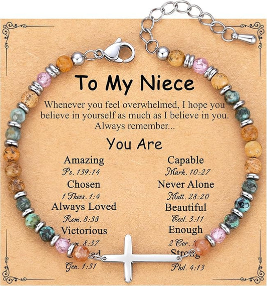 TONY & SANDY Christian Cross Bracelet for Women, Stocking Stuffers for Women, Confirmation Baptism Easter Gifts, Unique Gift for Friends Daughter Mom Sister in Christ on Birthday Christmas
