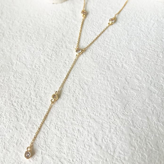 Lariat Gold Necklace for Women Trendy Dainty 14k Gold Plated/Silver Layered Chain Drop Necklaces Y-Shaped Necklace Jewelry for Women Gifts
