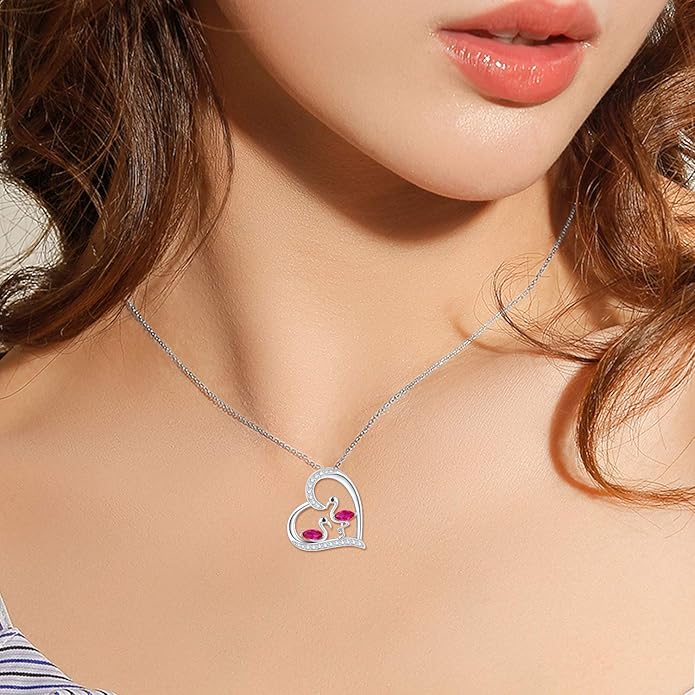 JUSTKIDSTOY Flamingo Necklace 925 Sterling Silver Animal Pendant with Cubic Zirconia Flamingo Bird Necklace Gifts for Women Wife Girlfriend