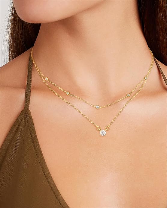 Cubic Zirconia Necklace, Dainty 14k Gold Plated Diamond Necklaces For Women Choker Necklace Simple Gold Plated CZ Jewelry Necklaces for Women Trendy Gifts