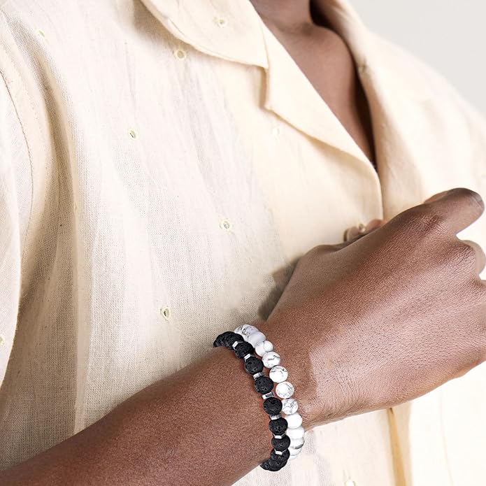 RANKEEF Tiger Eye Bracelet For Men 8MM Natural Stone Stretch Adjustable Black Crystal Beaded Bracelet for Men Women Gifts