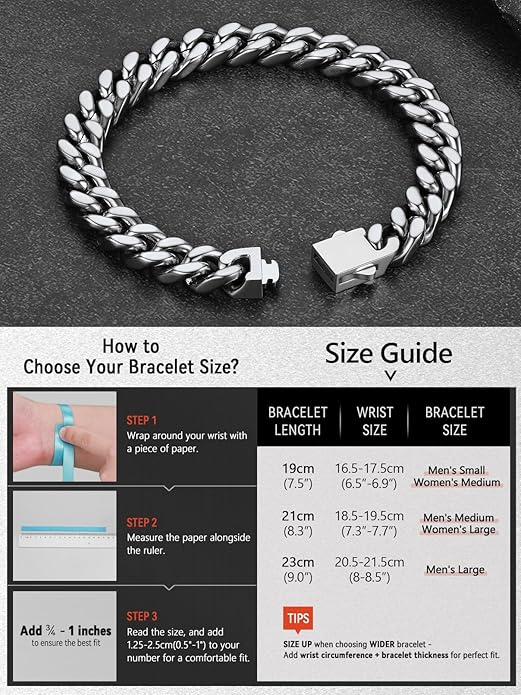 FaithHeart Mens Stainless Steel Cuban Link Bracelet - 5/7/9/12mm Width 7.5"/8.3"/9" Black/Silver/Gold Plated Heavy Duty Wrist Chain Bracelet Hip Hop Jewelry Birthday Gifts for Him
