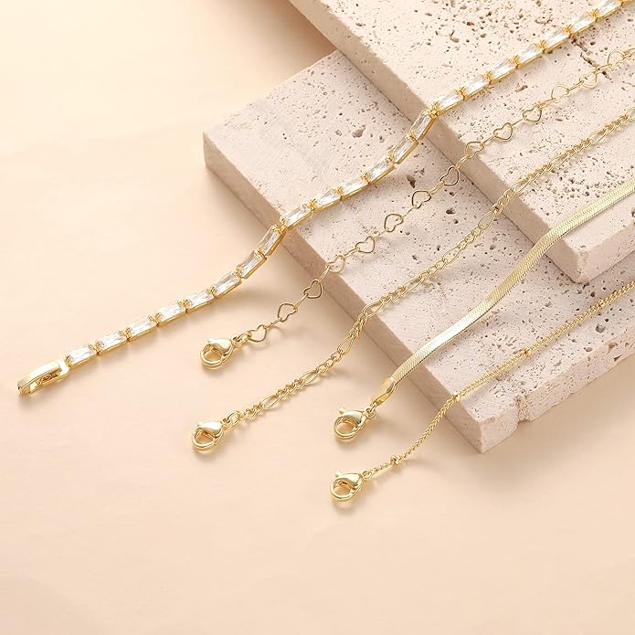 MBW Gold Bracelets for Women Trendy, Dainty 14K Gold Plated Bracelet Stack Beaded Chain Bracelet Set Thin Small Cute Paperclip Bracelets Fashion Waterproof Jewelry Gift Gold Accessories for Women