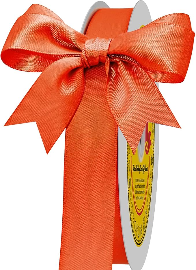 LEEQE Double Face Autumn Orange Satin Ribbon 7/8 inch X 100 Yards Polyester Autumn Orange Ribbon for Gift Wrapping Very Suitable for Weddings Party Hair Bow Invitation Decorations and More