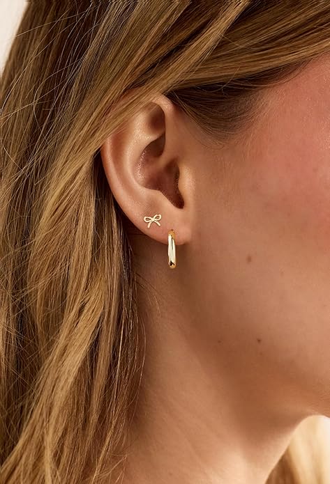 Gold Hoop Earrings Set for Women Trendy, 14K Gold Plated Chunky Hypoallergenic Small Diamond Cartilage Hoops Cute Cubic Zirconia Dangle Stud Earrings Jewelry Gifts