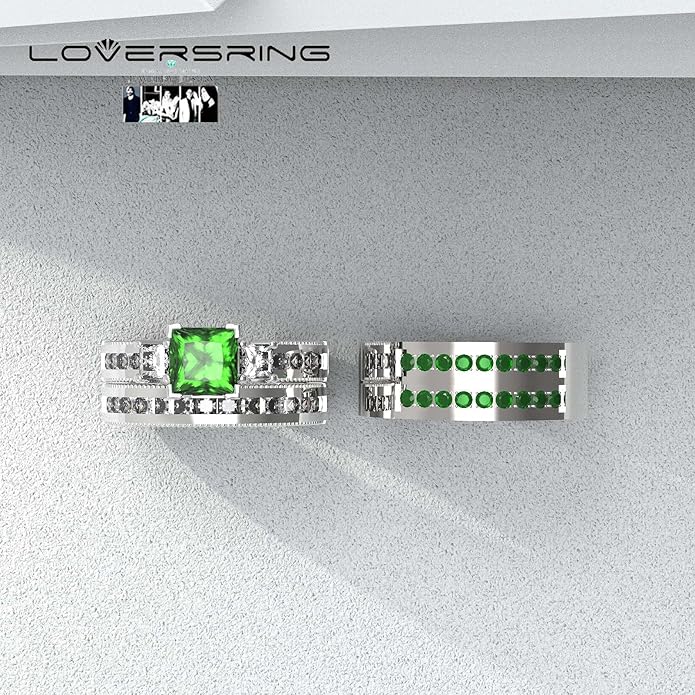 TWO RINGS Wedding Ring Sets His And Hers Promise Ring Couples Bridal Sets Women 925 Sterling Silver square Cz Man Stainless Steel Brushed Finished Wedding Bands