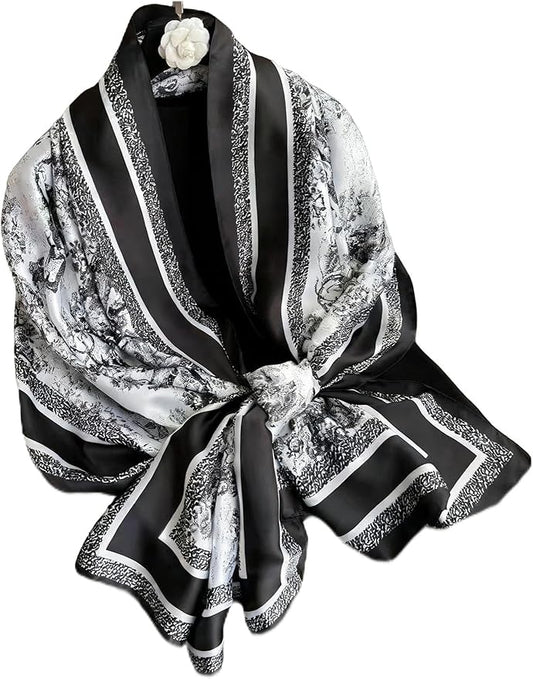 Clysoru Silk Scarf For Women Hair Scarves Lightweight Satin Elegant Shawl Wraps Bufanda Mujer Fashion Accessories 70.8"X35.4"