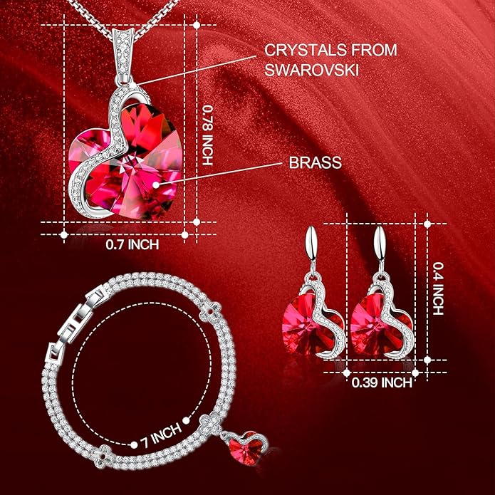Blissful Heart Crystal Jewelry Sets For Women 18K White Gold Plated Bracelet Necklace and Earrings Sets for Wife Girlfriend or Mothers Idea Gift for Special Women in Life