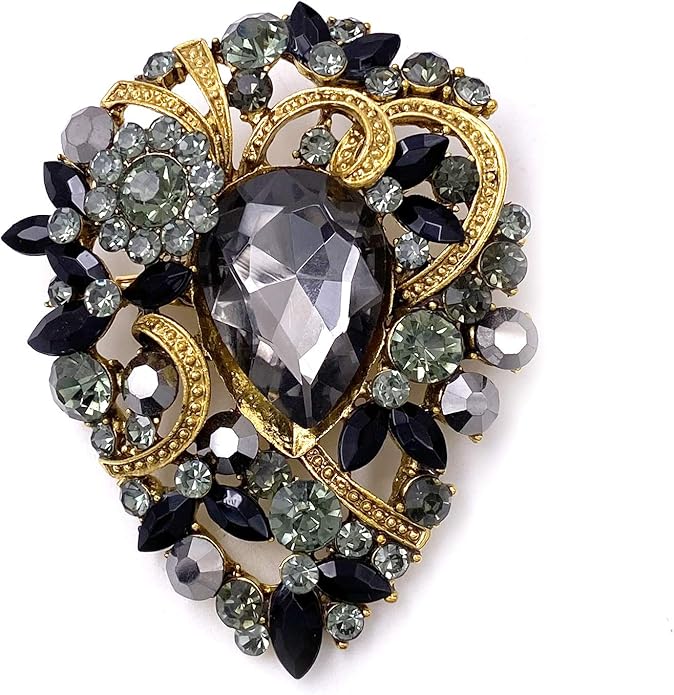 LAXPICOL Women's Vintage Austrian Crystal Elegant Flower Teardrop Brooch Gold Tone