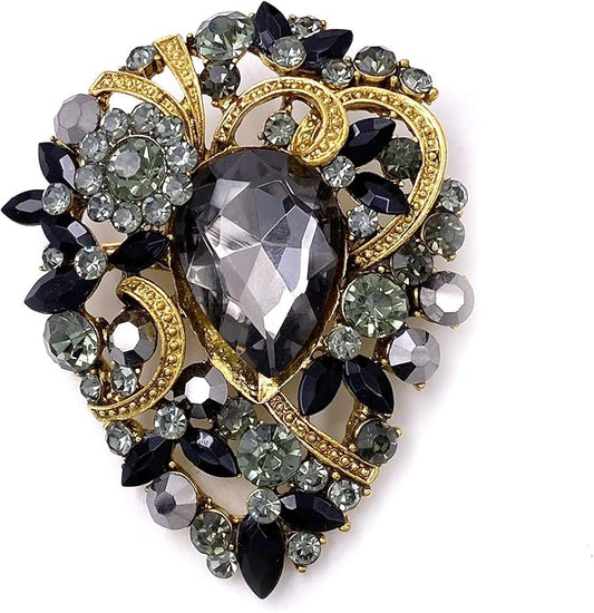 LAXPICOL Women's Vintage Austrian Crystal Elegant Flower Teardrop Brooch Gold Tone