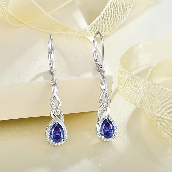 Infinity Dangle Drop Earrings for Women 925 Sterling Silver Teardrop Leverback Earrings Birthstone Jewelry Gifts for Women Wife Girlfriend Mother Daughter Her