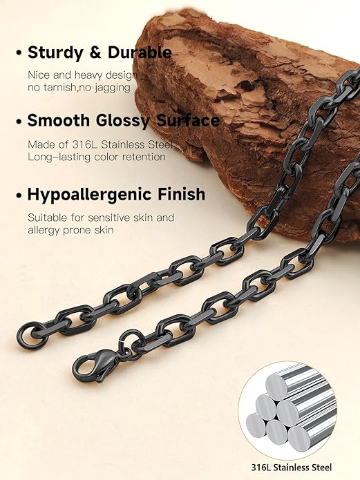 Hoyazvet Cable Chain Stainless Steel Necklace for Men Women, 3/5/8/10/13MM Width, 18K Gold Plated/Black Metal/316L Stainless Steel Sturdy Rolo Link Chain Necklace, 18-30inch Length