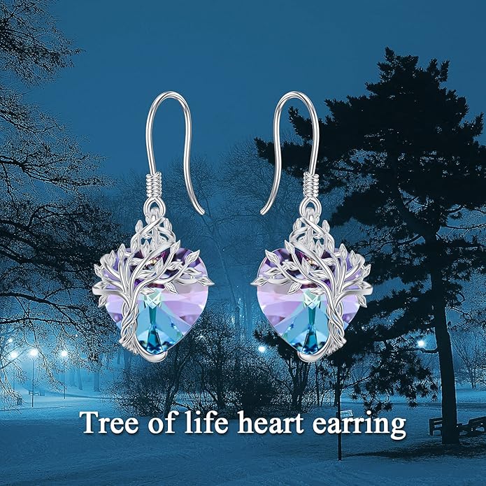 TOUPOP Tree of Life Earrings 925 Sterling Silver Family Tree Dangle Drop Earrings Crystal Jewelry Birthday Christmas Gifts for Women Her