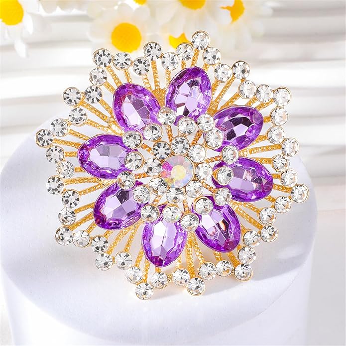 Rhinestone Sunflower Brooch Pin Red Pink Flower Brooch Stylish Crystal Brooch Elegant Clothing Hat Bag Accessories Jewerly for Women