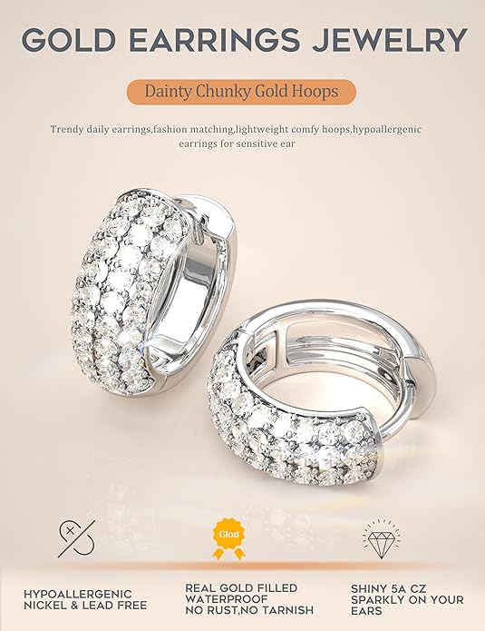 LOLIAS Small 14K Gold Plated Chunky Hoop Earrings for Women Hypoallergenic Silver Earrings Set for Sensitive Ears Non Tarnish Huggie Hoops Earring Stacks for Multiple Piercing Jewelry Lightweight 3Pairs