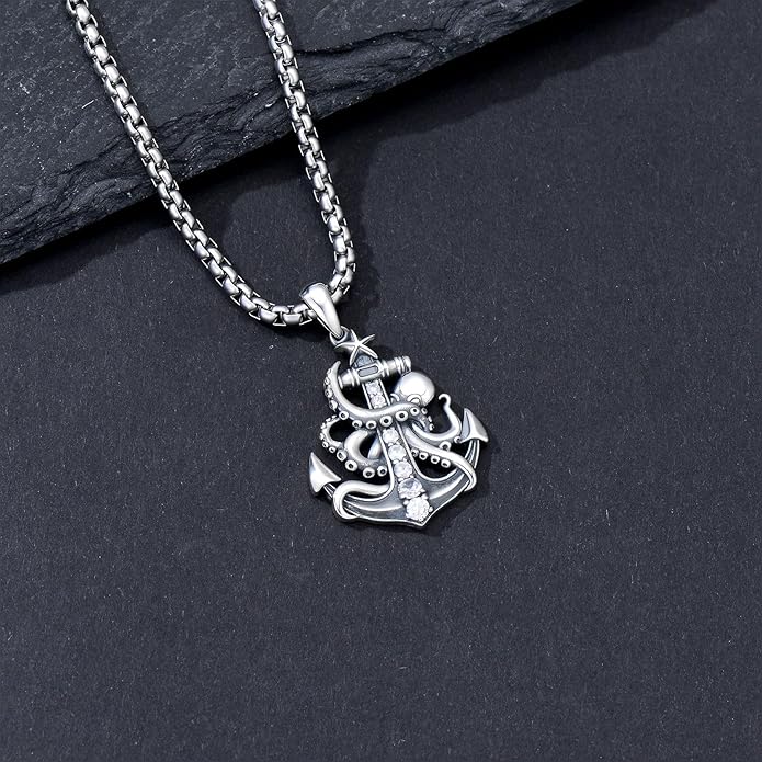 MEIDERBO Anchor Necklace for Men Women 925 Sterling Silver Earth/Swordfish/Trident/Compass Pendant Nautical Jewelry for Birthday Christmas