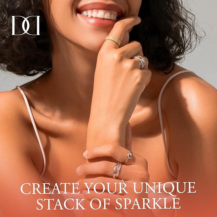 MINDDHA 14K Gold Plated- Cubic Zirconia Simulated Diamond Stackable Eternity Bands/Silver, Gold Rings for Women- 1.5mm, 2mm Stacking Rings for Oura Gen 4/Oura Gen 3, Size 4-12