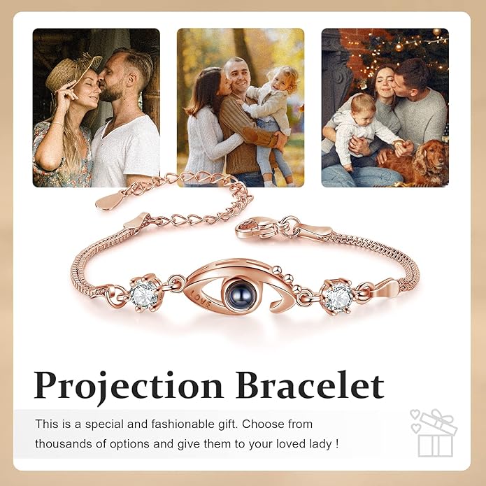 ROSI Personalized Bracelets with Picture Inside, Custom Projection Bracelets with Photos, Picture Bracelet Personalized Photo Gifts, Memorial Gifts for Women Mom Family Couple Girl