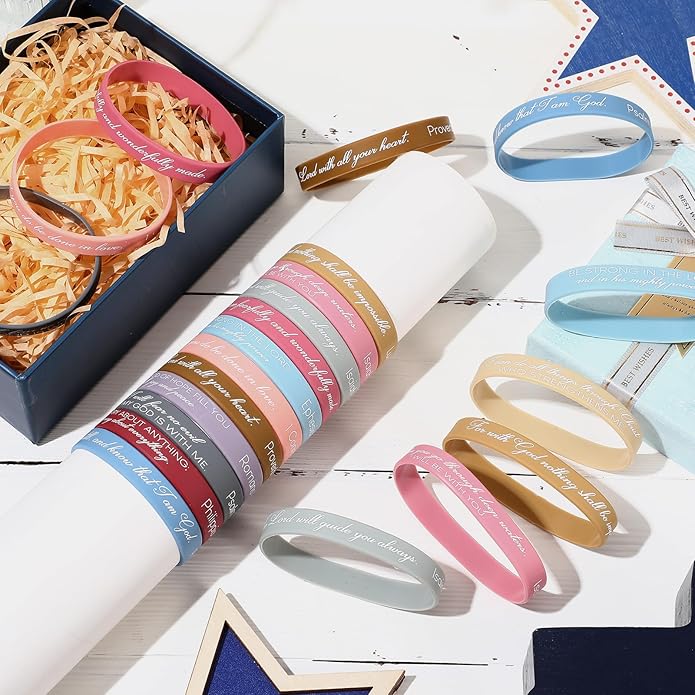 Ecation Bible Verses Bracelets Bulk Scripture Silicone Wristbands Inspirational Motivational Quote Rubber Wristbands Christian Bracelets for Easter Carnival Party Favors