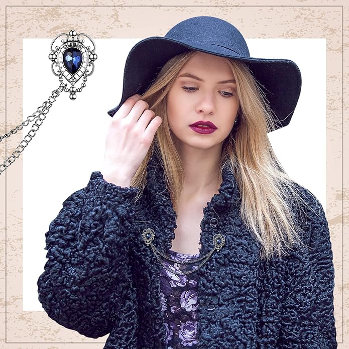 Vintage Sweater Shawl Chain Clips 4 Pcs Antique Cardigan Collar Holders Decorations Cardigan Clip Collar Pins Dress Sweater Collar Brooch for Women Girls Christmas Halloween