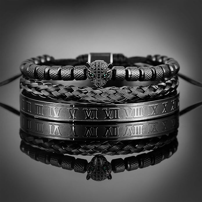 WFYOU 3PCS Stainless Steel Bracelets for Men Gold Roman Numeral Bangle Bracelet Twisted Cable Bracelet Adjustable Cuff Bracelet Mens Luxury Jewelry Bracelets Gifts