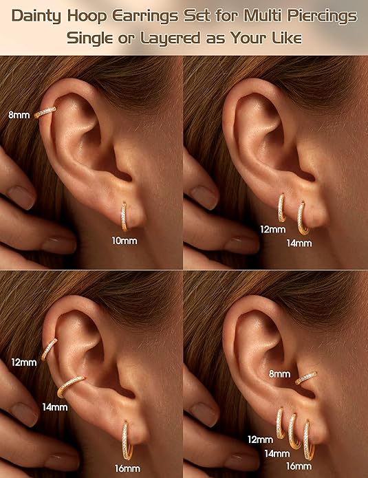 Kakonia 5 Pairs Small Sterling Silver Hoop Earrings Set for Women, 18k Gold Plated Huggie Hoop Earrings, Lightweight Hoop Earrings for Women Hypoallergenic, Cartilage Earring Sets for Multiple Piercing
