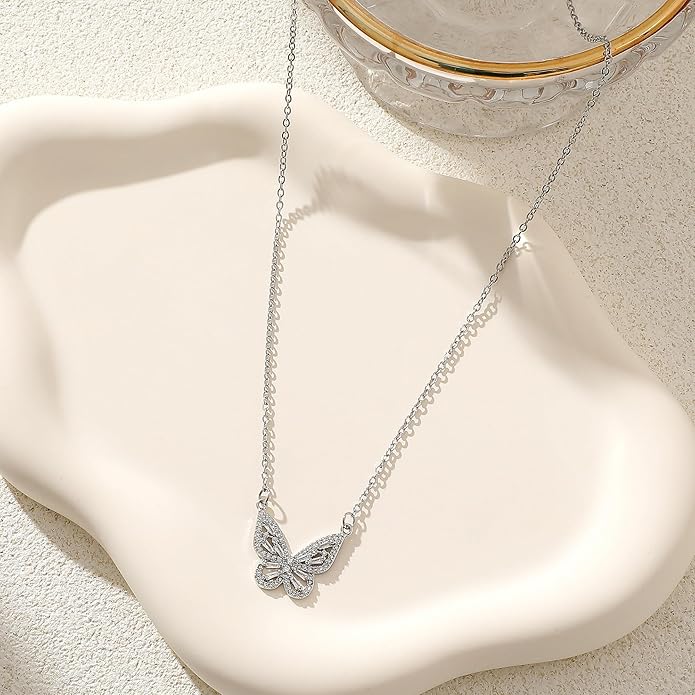 Dainty Gold Butterfly Bow Necklace for Women,18k Gold Plated Choker Necklaces for Women Waterproof & Daily & Simple, Gold Jewelry for Women