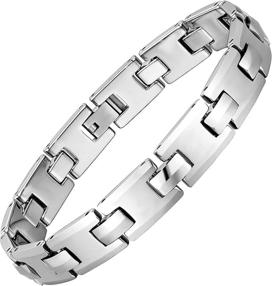 Urban Jewelry Men’s Tungsten Carbide Link Bracelet Collection – 8.3–8.5" Length, 10 mm Heavy Chain, Cross, Track, Box & Wheat Styles, Scratch & Tarnish Resistant, Secure Snap‑Lock, Gift Box