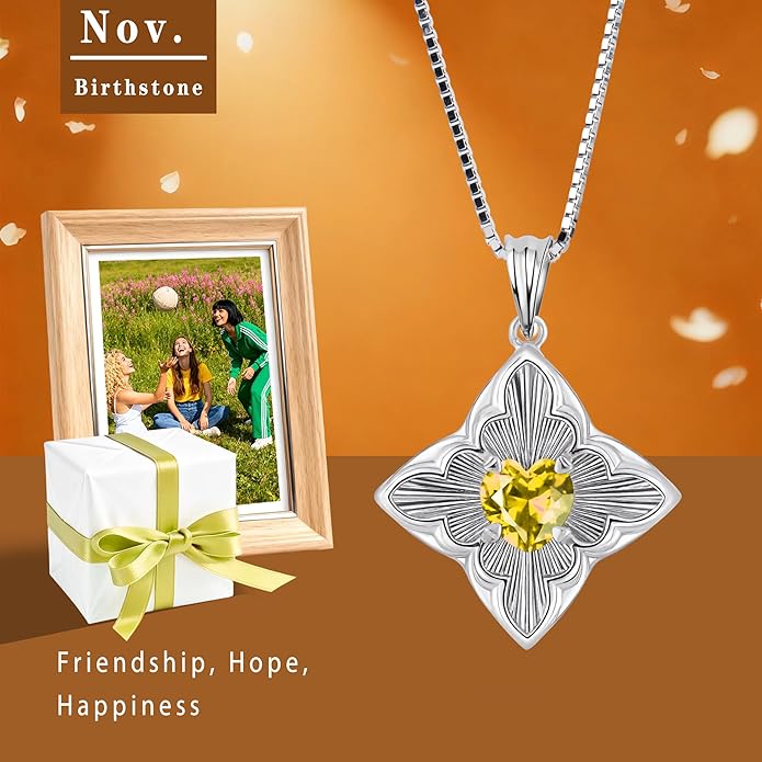 Delicate Four-Leaf Clover Charm Necklace with January Birthstone - S925 Silver, Gift Idea
