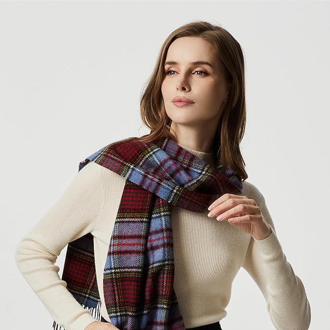 EURKEA 100% Cashmere 2025 Winter Scarf for Women Fringed Edges Warm & Soft Lightweight Solid/Plaid/Two-Tone Free Size