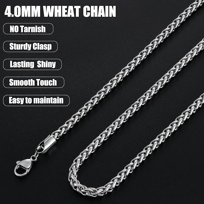 Fiusem Black Wheat Chains for Men and Women, 2/2.5/3/4/5mm Stainless Steel Necklace Chain, Mens Necklace Jewelry Gift 16-28 Inch