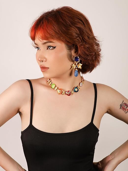 OJERRY Costume Byzantine Medieval Renaissance Bold Chunky Statement Heart Pendant Choker Necklace Cool Jewelry Necklaces Coolest Gifts for Women Chunky Trendy In Their 30s