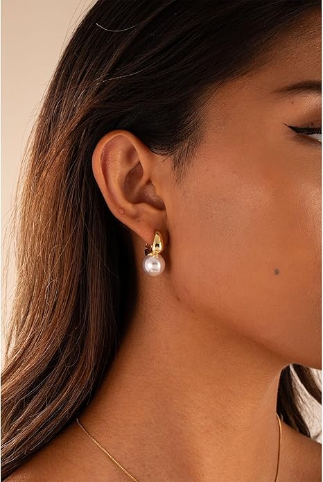 CHESKY Pearl Earrings for Women, Dainty 14K Gold Plated/Silver Plated Drop Quality Handpicked AAA+ Freshwater Cultured Round Pearls Dangle Earrings Wedding Jewelry for Women Gifts
