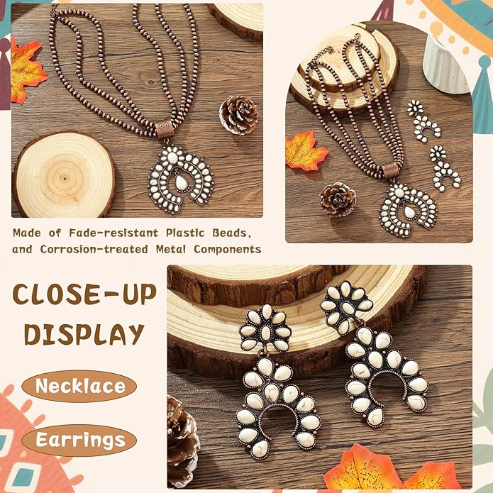 Western Jewelry Sets for Women – Turquoise Necklace and Earring Set Vintage Boho Cowgirl Accessories Country Jewelry Gift for Her