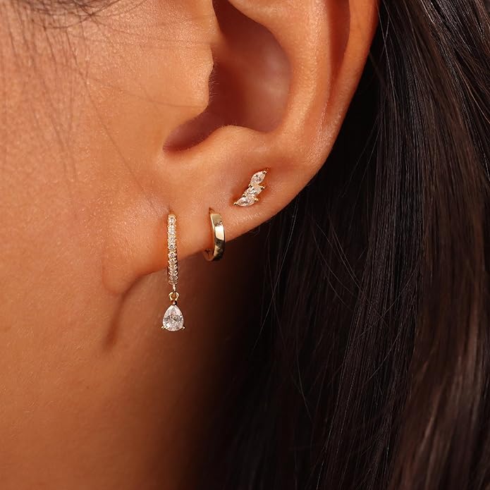 Freekiss 3 Pairs Gold Hoop Earrings Set: Dainty Stud Earrings Trendy Small 14K Gold Plated Hypoallergenic Dangle Cartilage Huggie Hoop Earrings for Women Gold Jewelry for Women Gifts