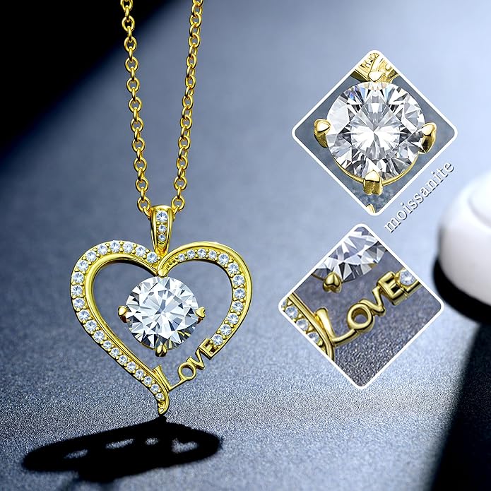 Moissanite Heart Necklaces for Women, Gifts for Wife, 1-3 Carat Moissanite 925 Sterling Silver Love Jewelry, Birthday Wedding Anniversary Christmas Engagements Gifts for Wife Women Her Girlfriend Mom