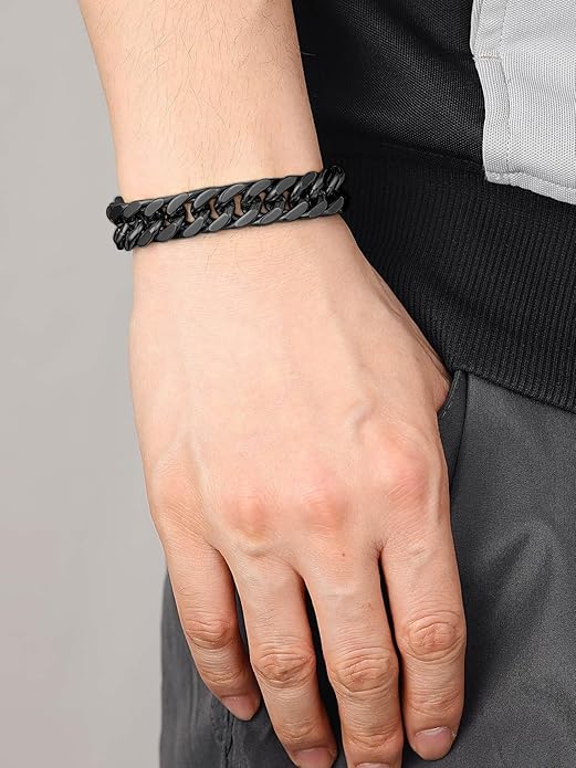 ChainsHouse Stainless Steel Cuban Link Bracelet, 8mm/12mm/17mm Width, 7.5"/8.3"/9", 18K Gold Plated Chain Wrist Bracelets for Men Women, Send Gift Box