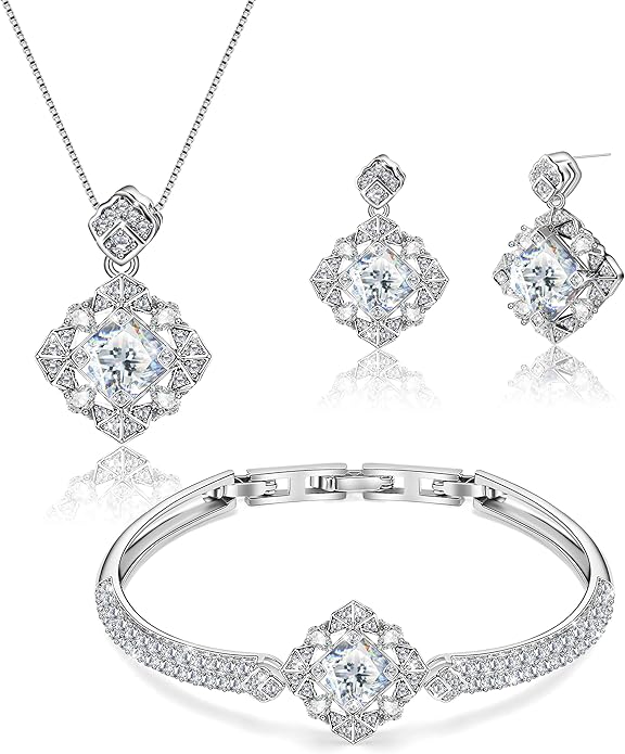 Blissful Angel Womens Jewelry Set Bracelet Necklace and Earrings Sets Crystal Jewelry Set For Wife Girlfriend Or Mothers Idea Gift For Special Women in Life