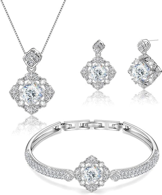 Blissful Angel Womens Jewelry Set Bracelet Necklace and Earrings Sets Crystal Jewelry Set For Wife Girlfriend Or Mothers Idea Gift For Special Women in Life
